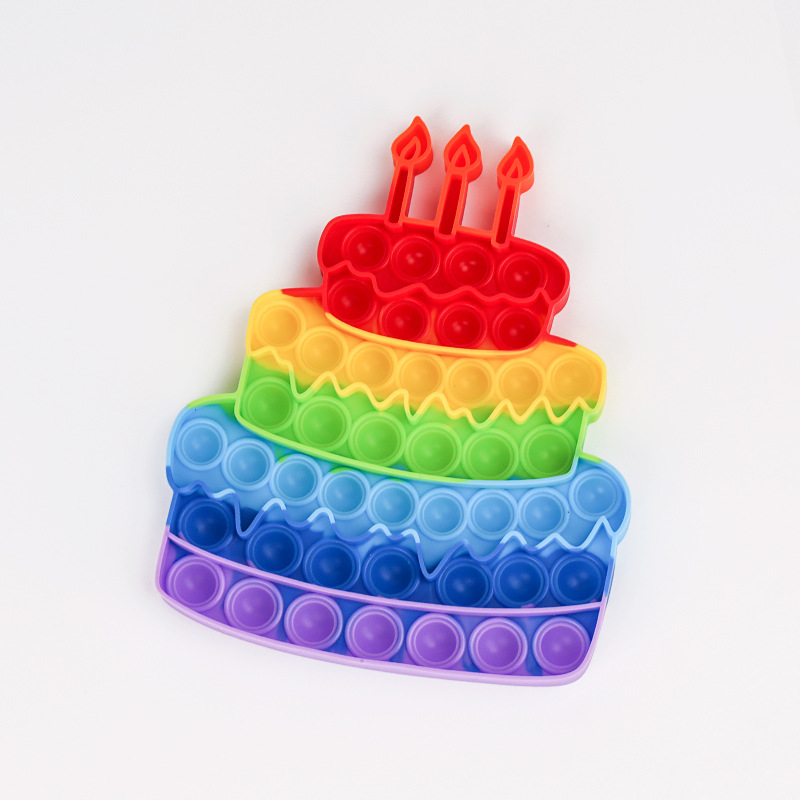 Jouet à bulles en silicone en forme de gâteau d'anniversaire arc-en-ciel (4)0