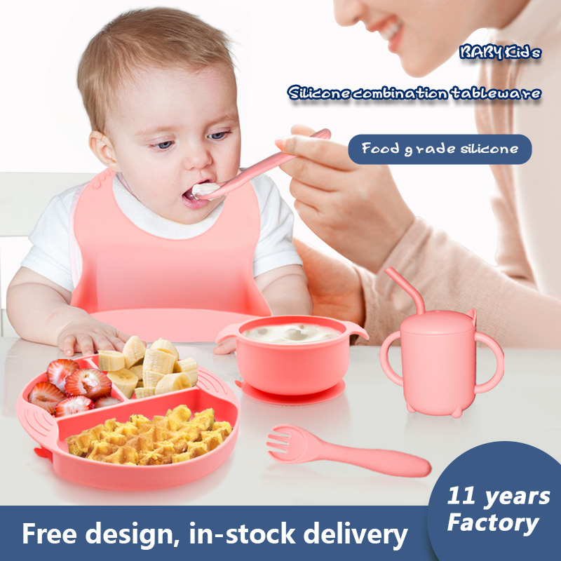 Baby Led Weaning Supplie，Silicone Baby Feeding Set with Suction Plate and Bowl (5)