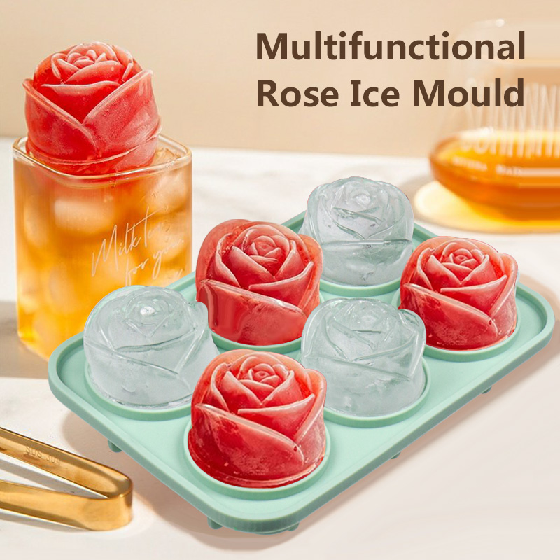 Ice Cube Tray, Mikiwon 2 inch Rose Ice Cube Trays With Covers (6)