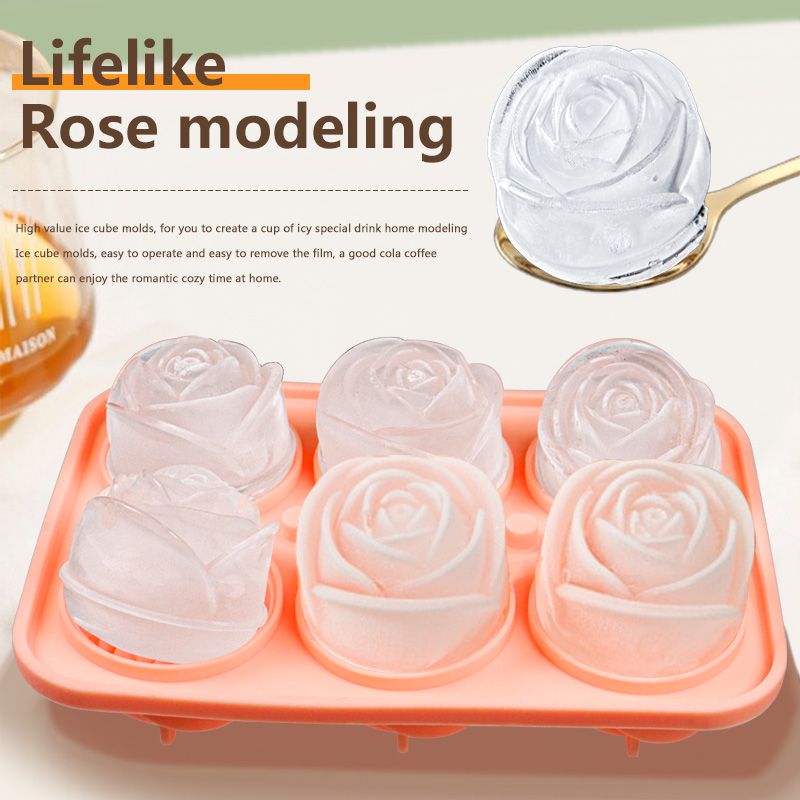 Ice Cube Tray, Mikiwon 2 inch Rose Ice Cube Trays With Covers (7)