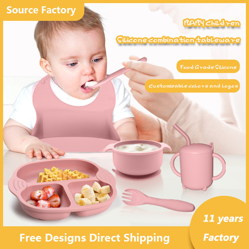 Silicone Baby Feeding Set with Suction Plates, Bowl, Silicone Bibs, Forks and Spoons for Babies (2)