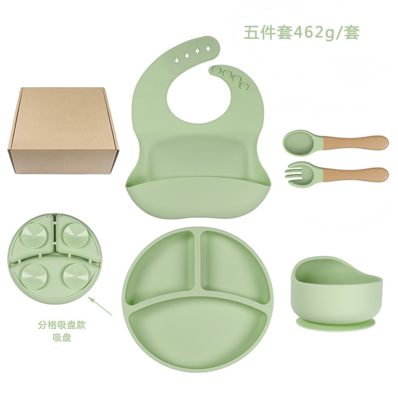 Silicone Baby Led Weaning Supplies, Toddler Feeding Set With Divided Suction Plate Bowl Spoons Forks (3)