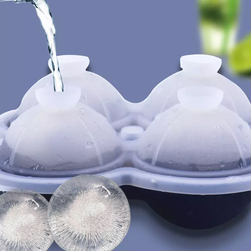 China Silicone 4 cavity ice ball maker mold with lid Manufacturer